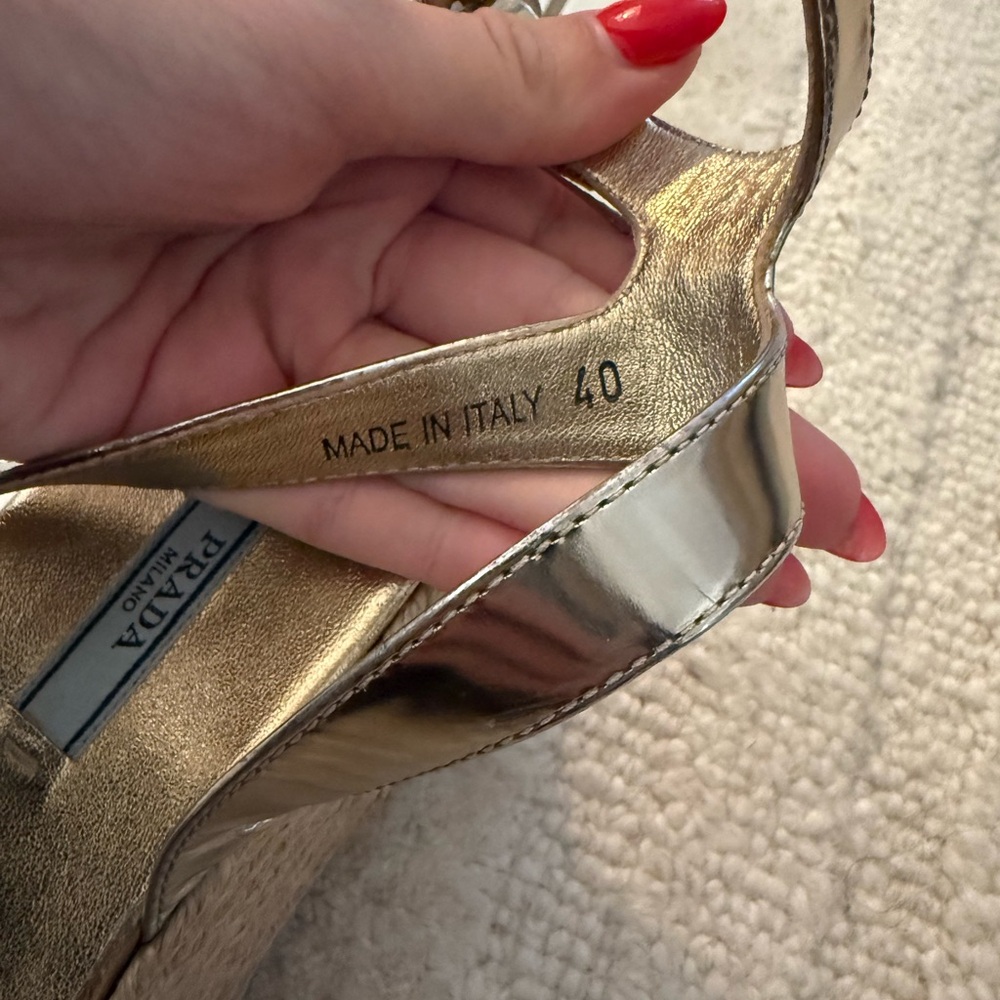 Prada Gold Studded Platform Espadrilles - Size 9 - Picture 5 of 5